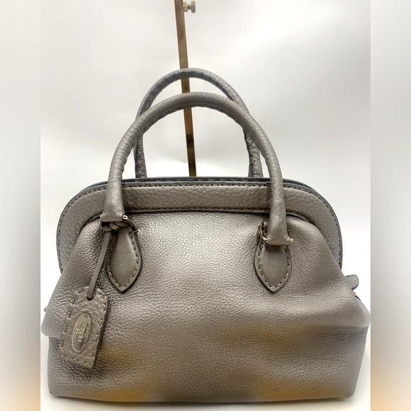 Auth Fendi Borsa Selleria Romano Leather Platinum Adele Doctor Bag Satchel Ex+ - Picture 1 of 15